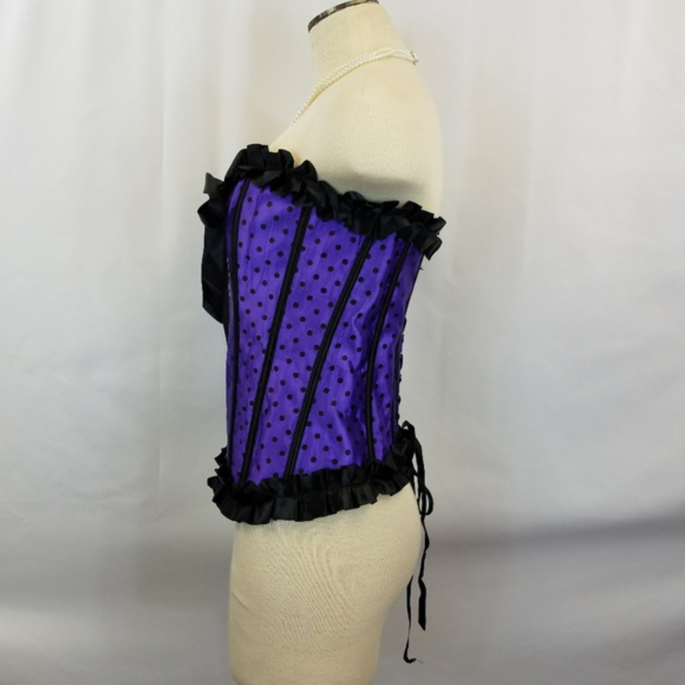 Plus purple polka dot with black ruffles corset - Picture 3 of 7